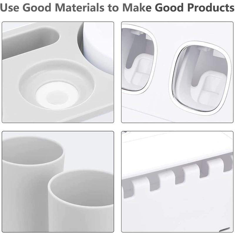 Toothbrush Holders with Toothpaste Dispenser Wall Mounted for Bathroom-4 Cups