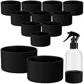 Honeydak 12 Pcs Silicone Sleeve Bottom Base Accessories for 16 oz Spray Bottles Anti Slip Cosmetic Spray Bottom Cover Washable Silicone Bottle Sleeve Protector Base for 12-24 oz Water Bottles, Black