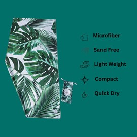 Beach Baby London - Beach Towel - Microfiber - Sand Free - Quick Dry - Light Weigh - Gym Towel - Compact with Matching Bag 130 x 80 cm (GREEN AND WHITE, LARGE)