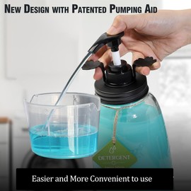 Liquid Laundry Detergent Dispenser, Besuerte Set of 2 Laundry Detergent Containers, Refillable & Reusable 50oz Soap Dispenser with Pump and Hanging Tags (Black Pump Aid, Black Cap)