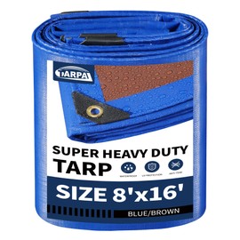 TARPAL 8x16ft Waterproof Heavy Duty Tarp 16Mil Thick with Metal Grommets Every 17.7" Large Multipurpose Tarp Tear-Resistant UV Protection Covers Roof, Pool,Car,Firewood&Outdoor Furniture(Blue/Brown)