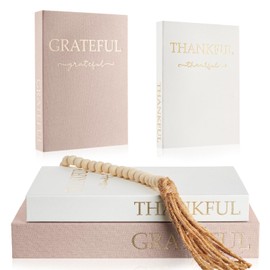 Faccito Set of 2 Linen Decorative Books with Wooden Beaded Garland Tassel Elegant Aesthetic Fake Books for Coffee Table Shelf Mantel Storage Boxes for Modern Home Decor (Pink)