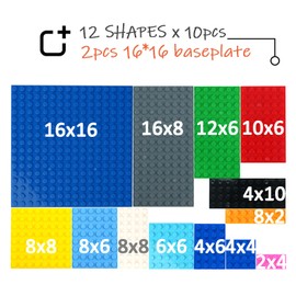 Classic Base Plates Building Pieces, 122PCS 13 Sizes Small Baseplates in Mix Color, Bulk Building Flat Platform Base Compatible with Major Brands Parts and Pieces