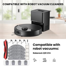 NIXOOT 19 Pcs Replacement Kit for Q10 X5+ Robot Vacuum, 1 Main Brush, 6 Side Brush, 4 HEPA Filter, 4 Mop Pads, 4 Dust Bag