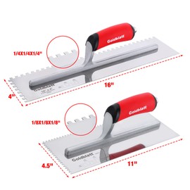 Goldblatt 2-Piece Notch Trowel Set, 1/8"X1/8" Square & 1/4"X1/4" Square, Made of Premium Stainless Steel with Soft Grip Handle, Perfect for Masonry Tile Work