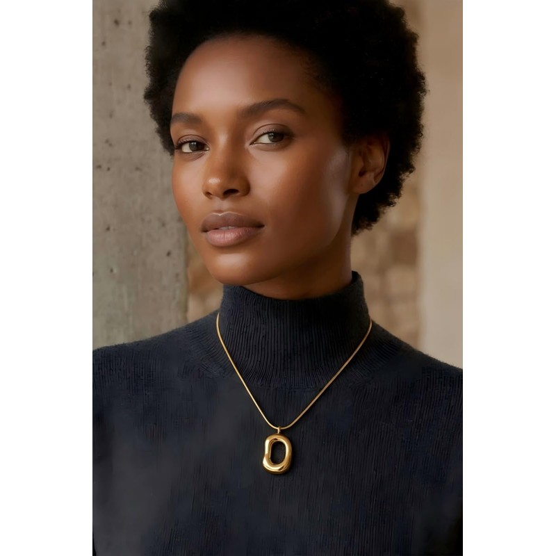 ALFISO Chunky Gold Necklace for Women, 14K Gold Plated Geometric