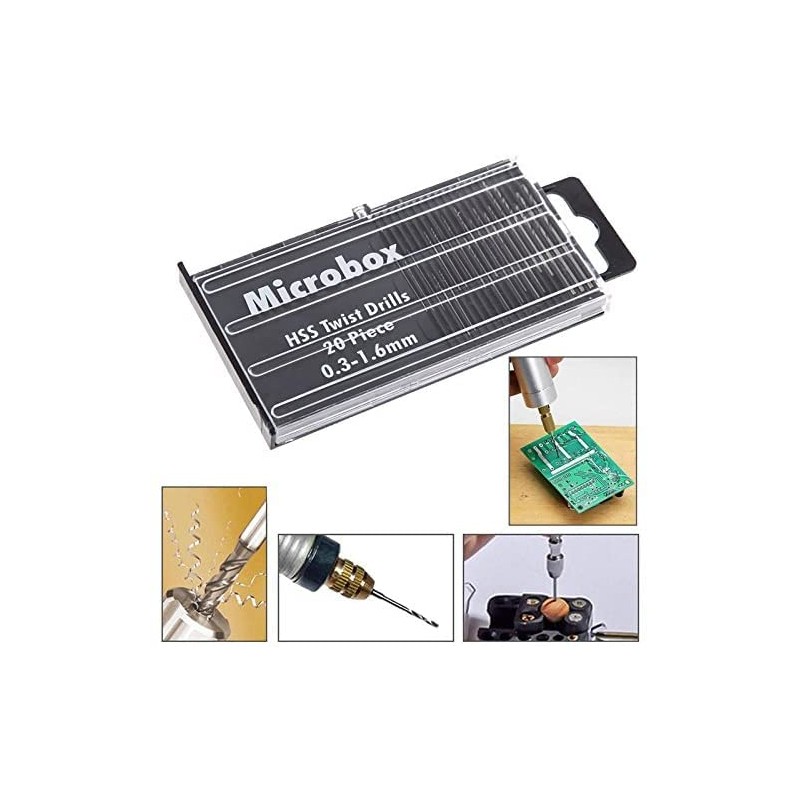 Yakamoz 20Pcs 0.3-1.6mm Shank Mini Micro Drill Bit Set Twist