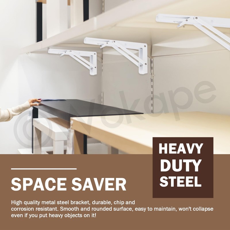 Wokape 2Pack 10" Folding Shelf Brackets, Decorative Heavy Duty Stainless