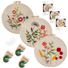 Traziewell Embroidery Stitch Practice Kit 3 Sets Embroidery Kit for Beginners Flowers DIY Cross Stitch Kits for Adults Hand Embroidery Kits for Craft 1626