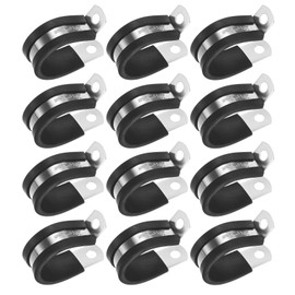M METERXITY 12-Pack Cable Clamps, 1 Inch/ 25 mm 304 Stainless Steel Rubber Cushioned Insulated Cable Clamp R Shape Metal Holder for Tube/Wire/Pipe/Loop Installation