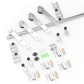 TSMST 9.6ft Stainless Steel Sliding Barn Door Hardware fit 29" Wide Double Wooden Door,Easy to Install,Smoothly and Quietly,Flat Shape