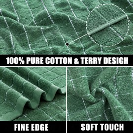 Mordimy 100% Cotton Terrycloth Kitchen Towels and Dishcloths Sets, Soft and Absorbent Checkered Dish Towels, Quick Drying Dish Rags for Washing Dishes, 4 Pack 16" x 26" & 4 Pack 12" x 12", Grass Green