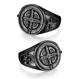 Black St Benedict Ring Sterling Silver 925 Saint Benedict Ring Black Exorcism San Benito Rings for Men Protection Jewelry Religious Gifts Size 8.5