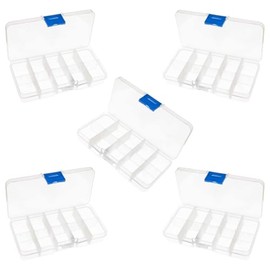 10 Compartment Transparent Small Storage Box 7 x 13 x 2.5cm Perfect for Electronic Components Jewellery Arts Crafts Beads Organiser Pack of 5 quantity