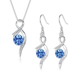 Cangall Silver Women's Jewellery Sets, 2 PCS 925 Sterling Silver Necklaces & Earrings Set with Blue Zircon, Infinity Silver Pendant Necklaces & Silver Drop Earrings Blue Jewelry Set for Girls Mother