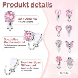 8 Pairs of Earrings Girls Ear Clips Children's Clip Earrings Girls Clip Earrings Children Girls Earrings Without Ear Hole Pink Hypoallergenic Ear Clips for Without Pierced Ears Jewellery for Children