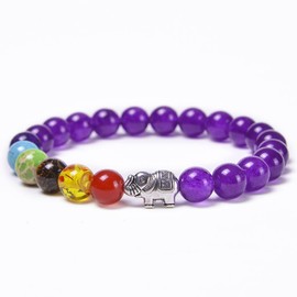 Soulnioi 7 Chakra Tree of Life Amethyst Healing Crystal Pendant, Natural Amethyst Beaded Bracelet Elastic Cord Elephant 7 Chakra Stone Yoga Bracelet, Spiritual Jewellery Gifts for Women