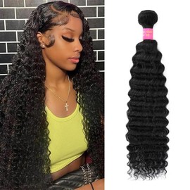 LAKASTATR Paquetes De Cabello Humano 12A De 30 Pulgadas Con Ondas Profundas, Cabello Humano 100% Virgen Brasileño Sin Procesar, 1 Paquete De Tejido Rizado, Color Negro Natural.