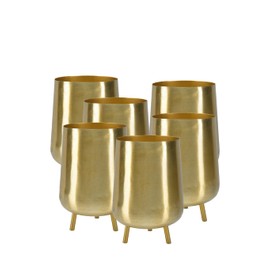 Serene Spaces Living 8" Gold Three Footed Planter, Stylish Iron Cachepot for Succulents, Cacti, Herbs, Mid-Century Inspired Indoor/Outdoor Pot, Living Room, Kitchen, Office, Made in India, Pack of 6