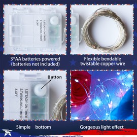 Yayfazy 4th of July Decorations Outdoor/Indoor Timer Fairy String Lights,4PACK 400Led Copper Wire Red/White/Blue IP67 Waterproof Battery Operated Patriotic Lights for Memorial Day,Independence Day