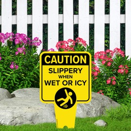 Slippery When Wet or ICY Sign, 7x13 Inches, Heavy Duty Integrated Ground Stakes, Indoor/Outdoor Use, Rust Free Aluminum Composite, Made in USA by My Sign center