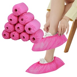 NYANDELMO Disposable Shoe Covers 100 Pieces (50 Pairs) Non Woven Fabric One Size (Pink)