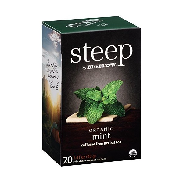 steep by Bigelow Organic Mint Caffeine-Free Herbal Tea, 20 Count