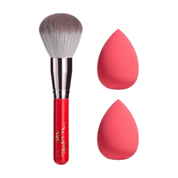 BS-MALL Powder Brush with 2 Pcs Makeup Sponges Red for Foundation Powder Blush Concealer