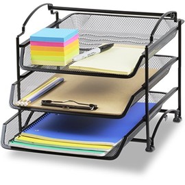 SimpleHouseware Organizador de documentos y cartas para escritorio, apilable de tres niveles, negro