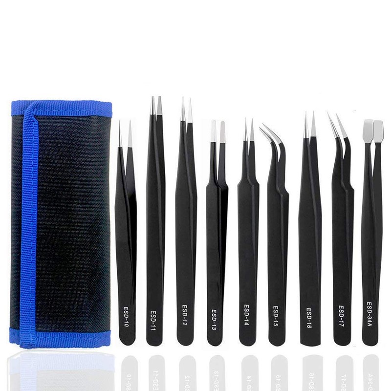 ESD Tweezers Set Precision Antistatic Stainless Steel Repair Tool Model