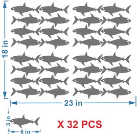 ANFRJJI Shark Wall Decals - PVC Removable Wall Stickers with Cute Sharks, Sea Creatures and Fish - Ocean Wall Decor for Kids Room and Nursery - 32 Pieces - 3" x 6" Each JWH194 (Black)