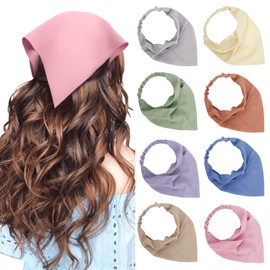TERSE Boho Women's Headbands, Triangle Headscarves, Chiffon Bandanas, Turban Hair Bands, Elastic Hair Scarf, Head Accessories for Women and Girls, Pack of 8