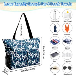 Large Beach Bag for Women, Waterproof Beach Tote Bag with Zipper, Reusable Grocery Bags for women, Tote Bags for Shopping