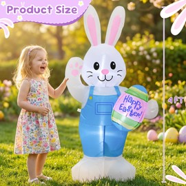 4FT Easter Inflatables Bunny Outdoor Decorations Built-in LED Lights
