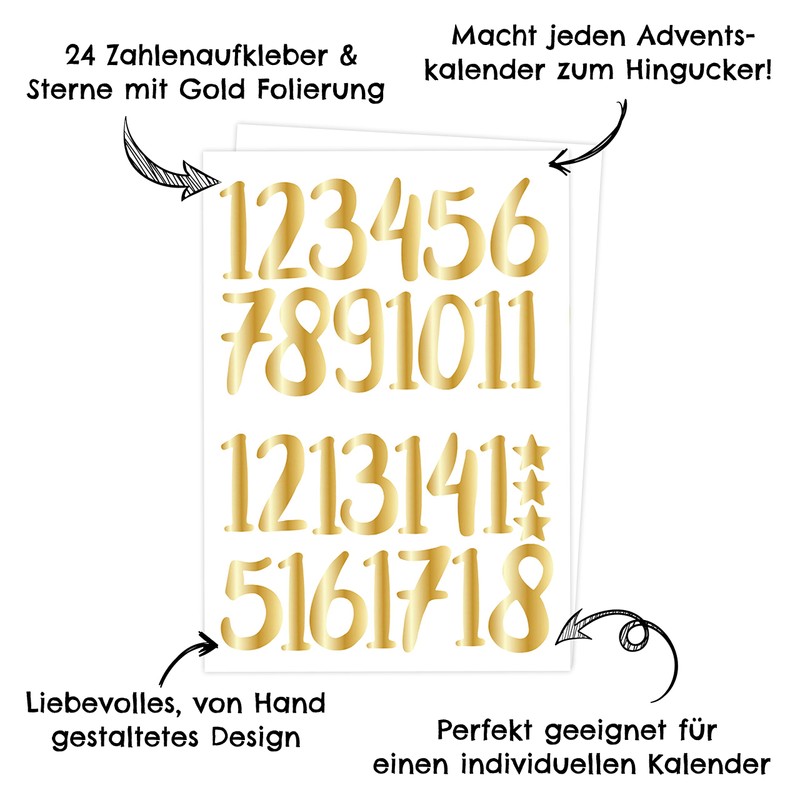 Papierdrachen 24 Advent Calendar Number Stickers - Gold | Number