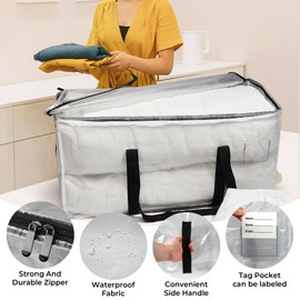 VTSVTS 2 Pack Clear Moving Bags with Clear Window, Storage Bags with Full Wrap Carrying Handles & Zippers,Large Packing Bag for Saving Space, Alternative to Moving Boxes