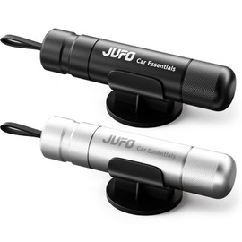 JUFO 2 packs Car Escape Tool with Seat Belt Cutter Quick Emergency Window Breaker Escape Safety Hammer (Black+Silver)
