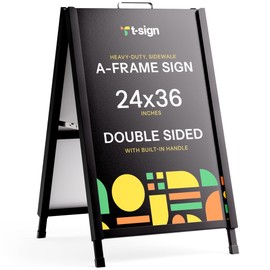 T-SIGN A-Frame Sign for Outdoors, Sidewalk Menu Board 24 X 36 Inch Folding Slide-in Board - Heavy Duty Portable Sandwich Board, Metal Double Sided 2 Corrugated Plastic Poster Boards for Restaurants