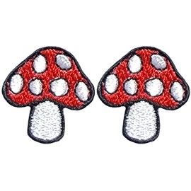 Ranger Return Set 2 of Small Cute Mini Mushroom Shape Tiny Decal Applique Sew Iron on Embroidered Patches - Red & White (MUSH-RDWH04-MINI2)