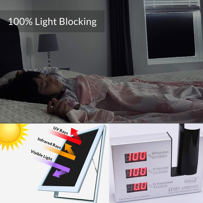 VELIMAX Static Cling Total Blackout Window Film Privacy Room Darkening
