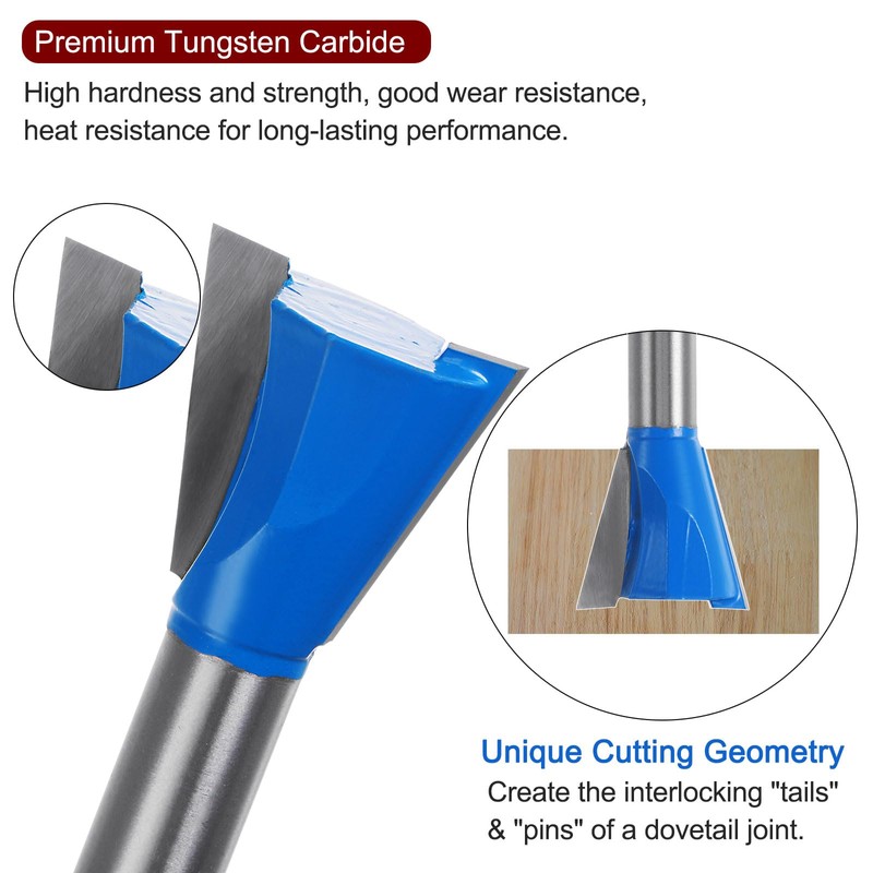 HARFINGTON Dovetail Router Bit 1/2" Shank 1-1/4" Dia Tungsten Carbide