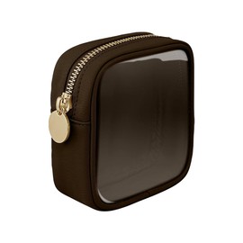 Small Nylon PVC Cosmetic Travel Bag Mini Clear Makeup Bag Waterproof Toiletry Storage Clutch Coin Zipper Pouch Beauty Skincare Bag for Women Girls Coffee