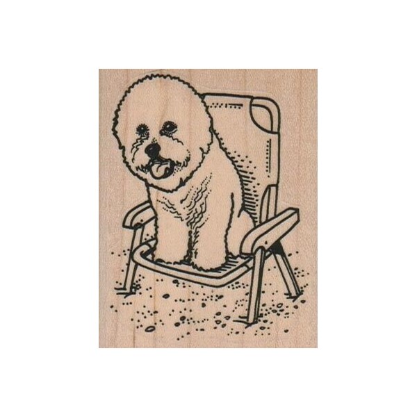 VLVS Bichon In Lawn Chair Rubber Stamp 2 1/4 x