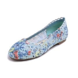 FEVERSOLE - Zapatos de ganchillo de punto transpirables y cómodos para mujer, Crochet de punto de flor azul, 26.5 cm