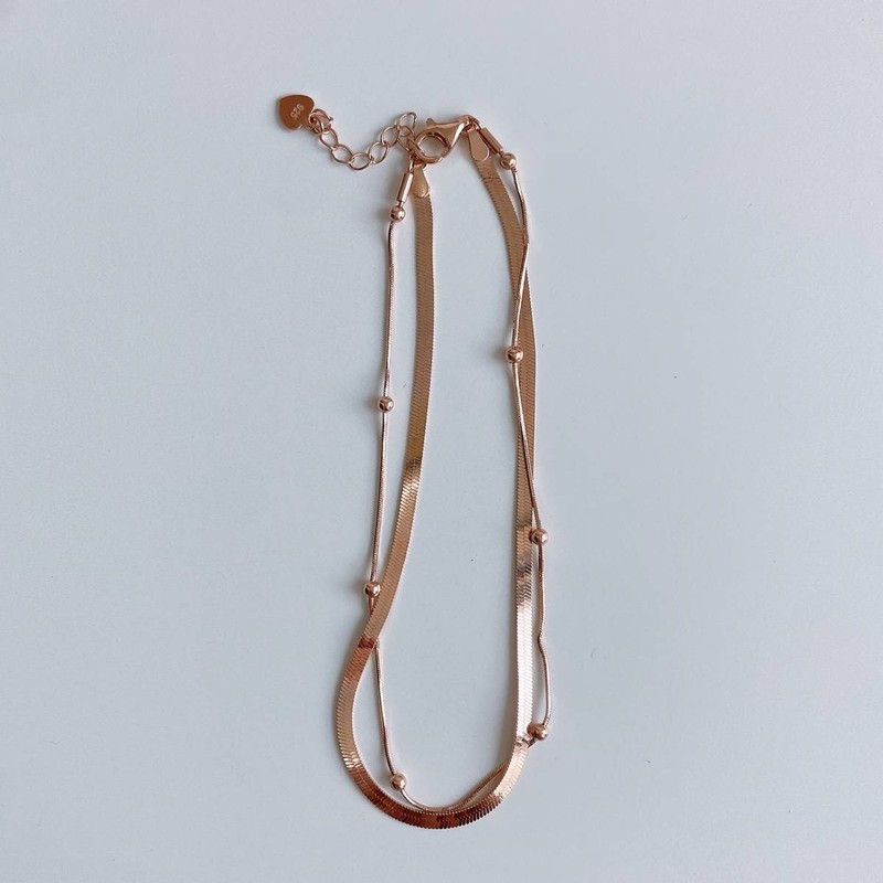 18k ball chain, two-line snake rope, two-line silver anklet, two-line