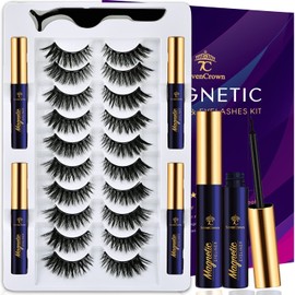 7C SEVENCROWN Magnetic Eyelashes Magnetic Lashes with Eyeliner, 10 Pairs Medium Cat Eye Full Volume Magnetic False Eyelash Natural Look,Pestañas Magneticas, Upgraded Long Lasting,Lightweight,Cruelty-Free,Easy(4 Tubes)