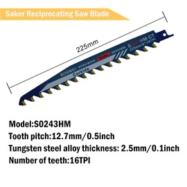 BOSWEI 9 inch 16TPI Reciprocating Saw Blade Demolition Masonry Hard Alloy Saw Blades, Pruning Blades Suitable for Cutting Brick,Cement Brick, Porous Concrete