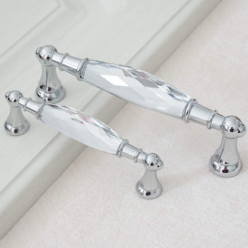 2Pcs MFYS 3.75'' Hole to Hole Clear Pulls Crystal Drawer