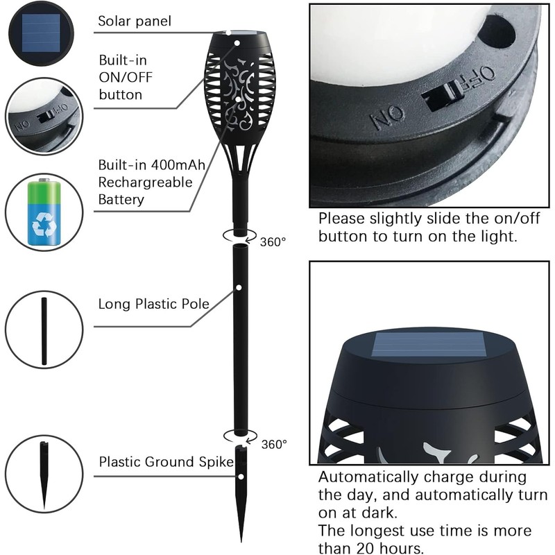 Solar Torch Lights Outdoor Flickering Flame for Halloween Decorations