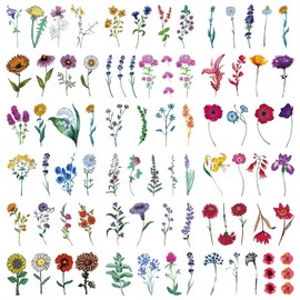Cerlaza Watercolor Flower Fake Tattoos for Women Girls, 20 Sheets Realistic Wild Plant Temporary Tattoos Adult, Small Tiny Branch Floral Semi Permanent Tattoo Stickers on Body Art Arm Leg